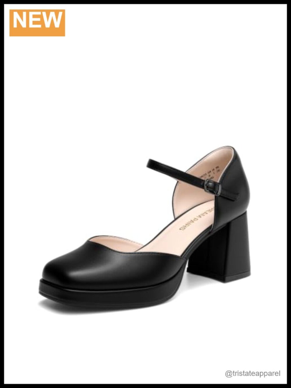 Faux Leather Chunky Platform Closed Toe Heels Square Toe Ankle Strap Pumps